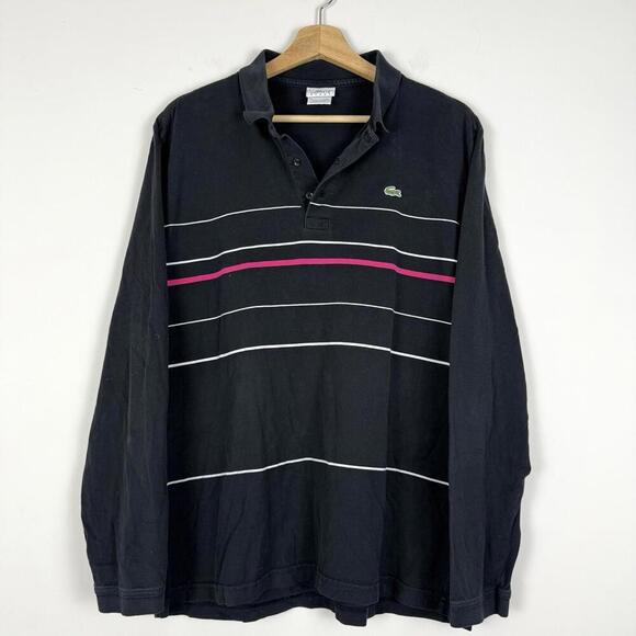 Lacoste Sport Long Sleeve Polo Shirt Black Striped Size 6 (XL) Crocodile Casual - Picture 2 of 7